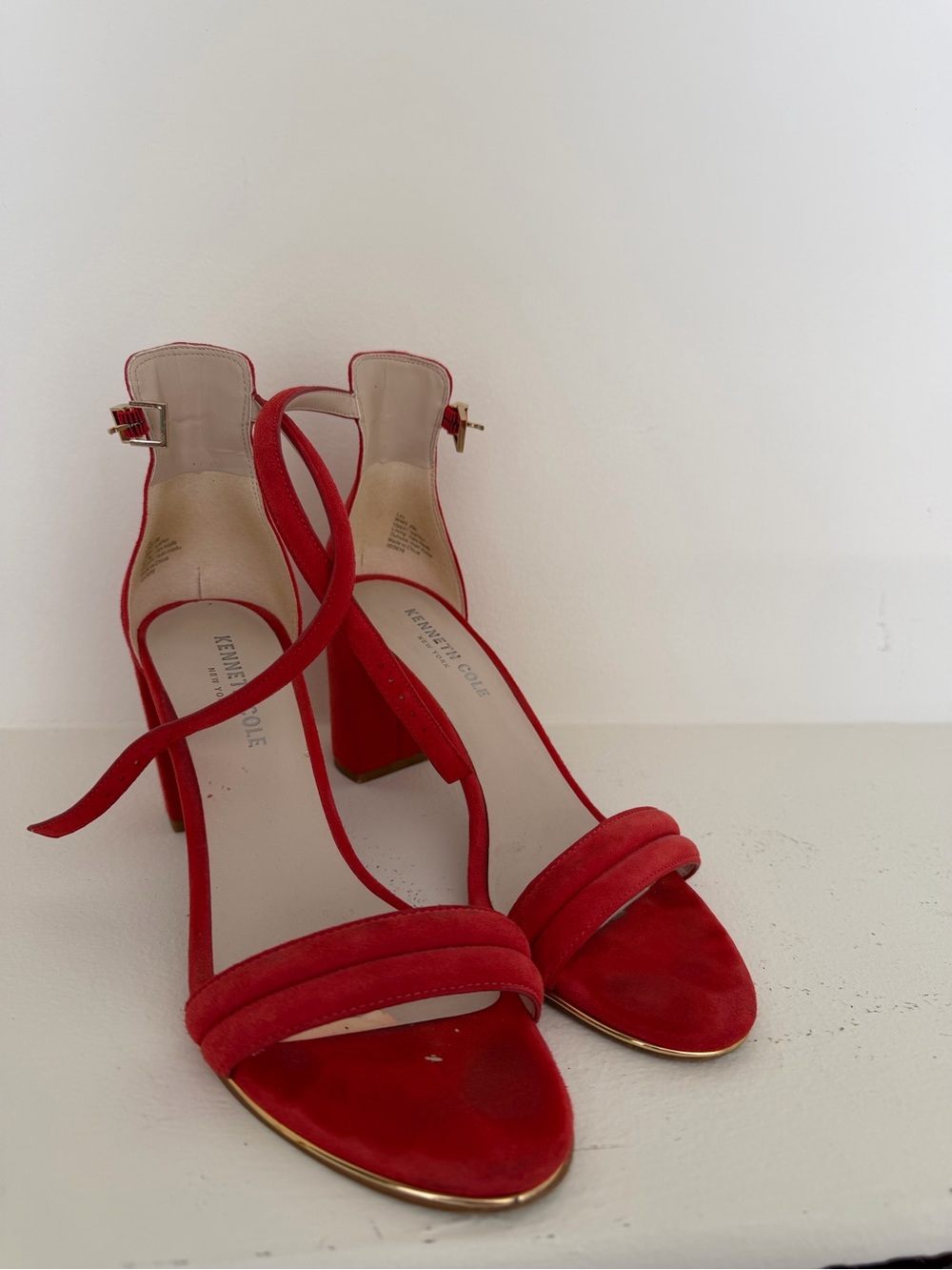 Kenneth Cole Red Suede Strappy Block Heel Sandals